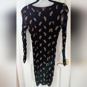 Gorgeous Women's Vince Camuto ruched mesh paisley black stretch Dress Size S